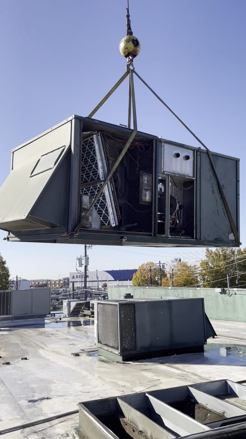 Rooftop unit being set
